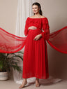 Maternity Ruffled Red Maxi Dress