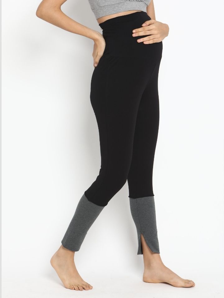 Maternity Winter Leggings (French Terry Lined) - Black/Grey