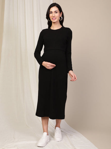 Rib Double Layer Feeding Dress