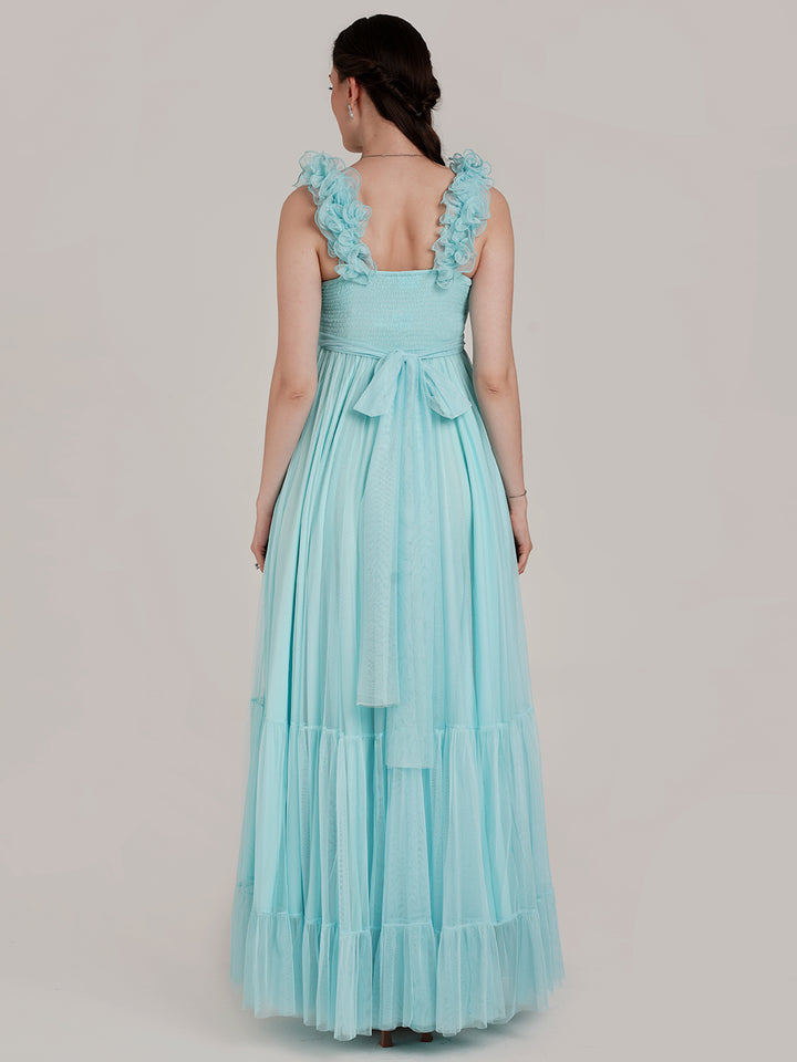 2 in 1 Blue Maternity Photoshoot Gown with Detachable Train