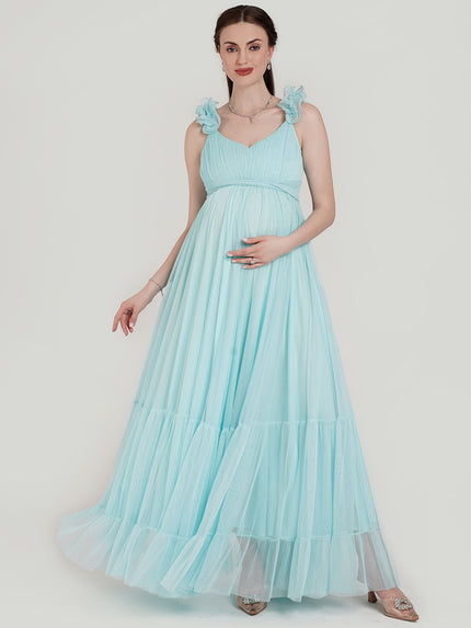 blue maternity shoot dresses PinkBlush Blue Lace Off Shoulder Maternity Photoshoot Gown/Dress Large