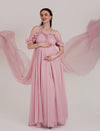 2 in 1 Pink Maternity Photoshoot Gown with Detachable Train