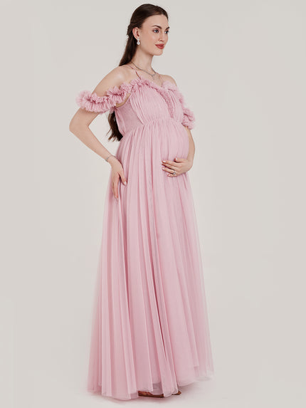 2 in 1 Pink Maternity Photoshoot Gown with Detachable Train