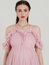 2 in 1 Pink Maternity Photoshoot Gown with Detachable Train