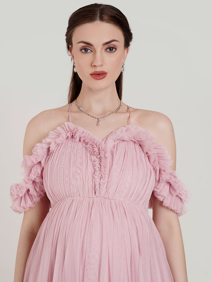 2 in 1 Pink Maternity Photoshoot Gown with Detachable Train