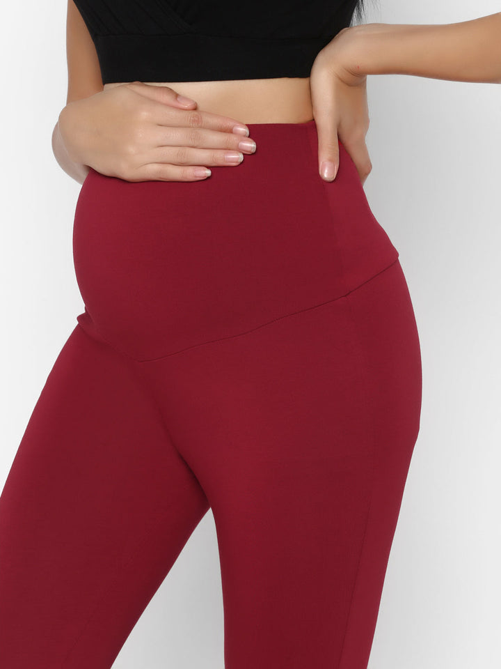 Maternity French Terry Churidar Leggings- Maroon
