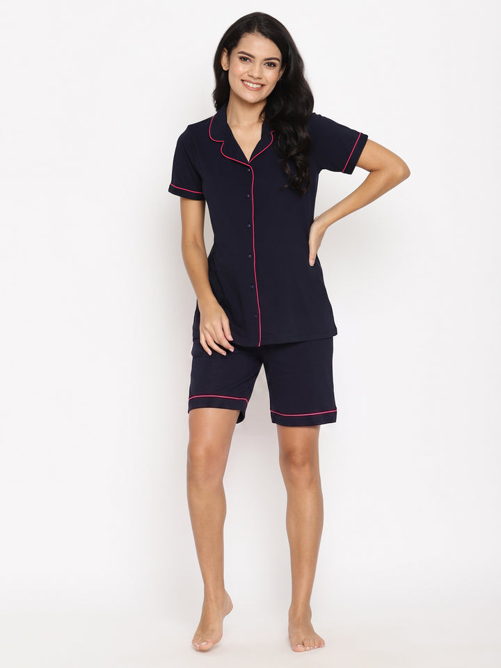 Maternity Night Suit Shorts Set- Navy Blue