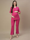 2pc. Maternity Ribbed Fuschia Top + Bootcut Pants Set