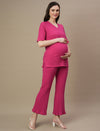 2pc. Maternity Ribbed Fuschia Top + Bootcut Pants Set