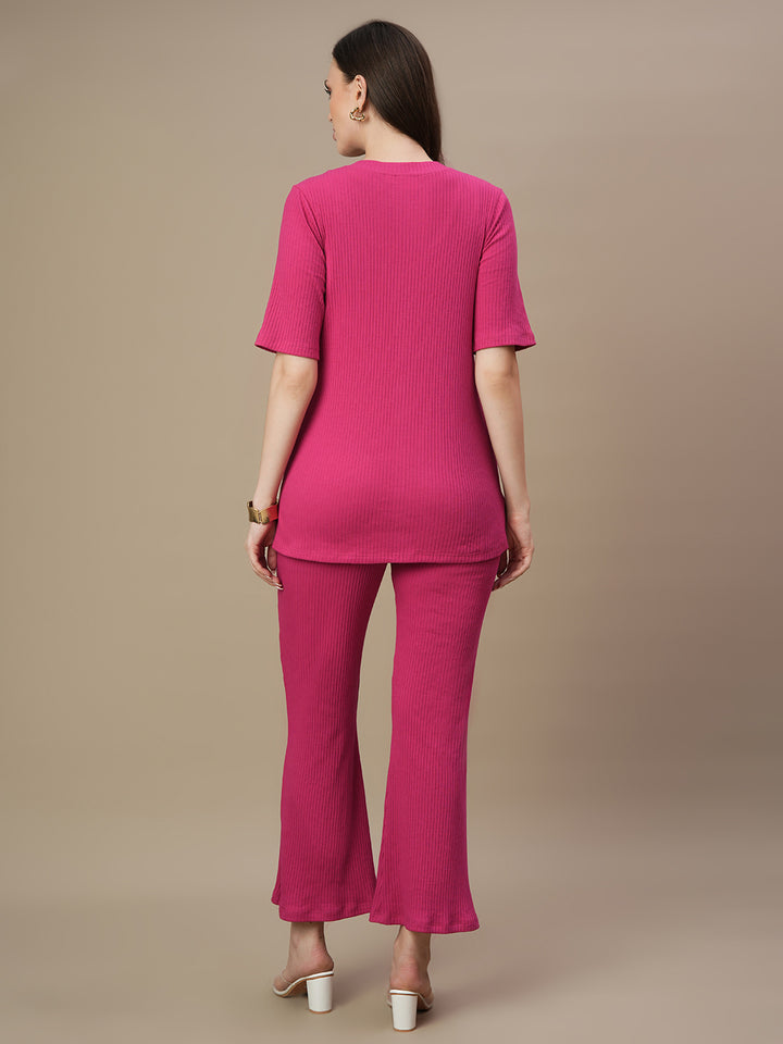 2pc. Maternity Ribbed Fuschia Top + Bootcut Pants Set