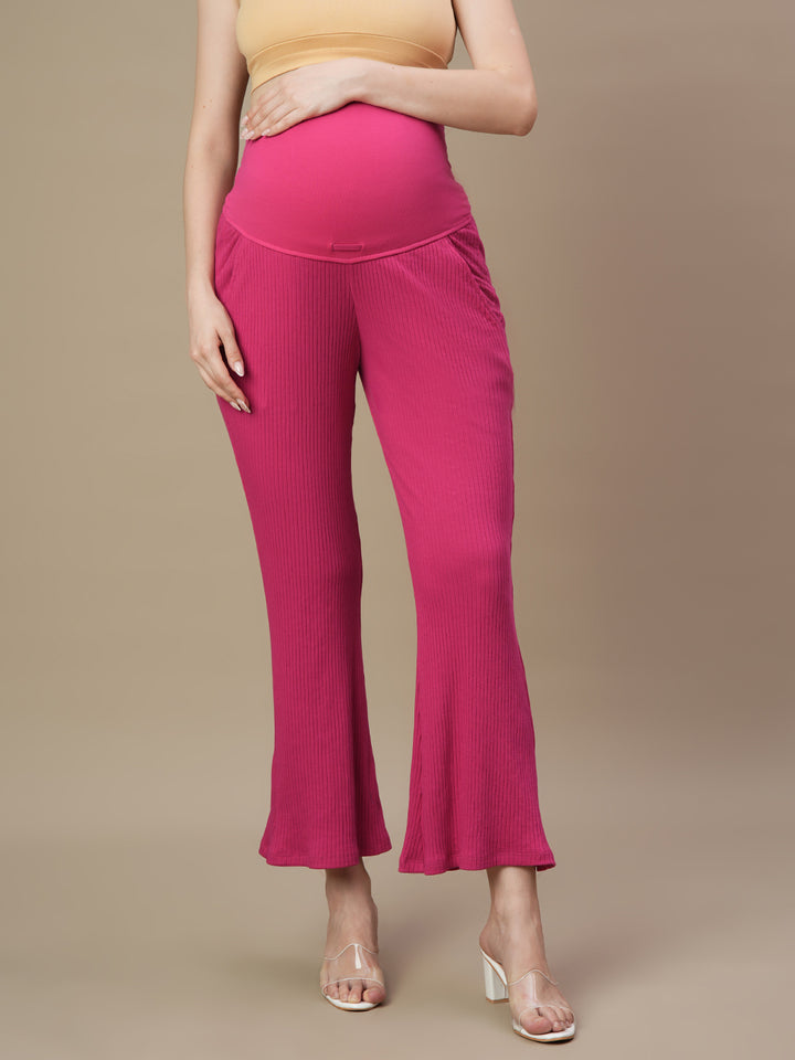2pc. Maternity Ribbed Fuschia Top + Bootcut Pants Set