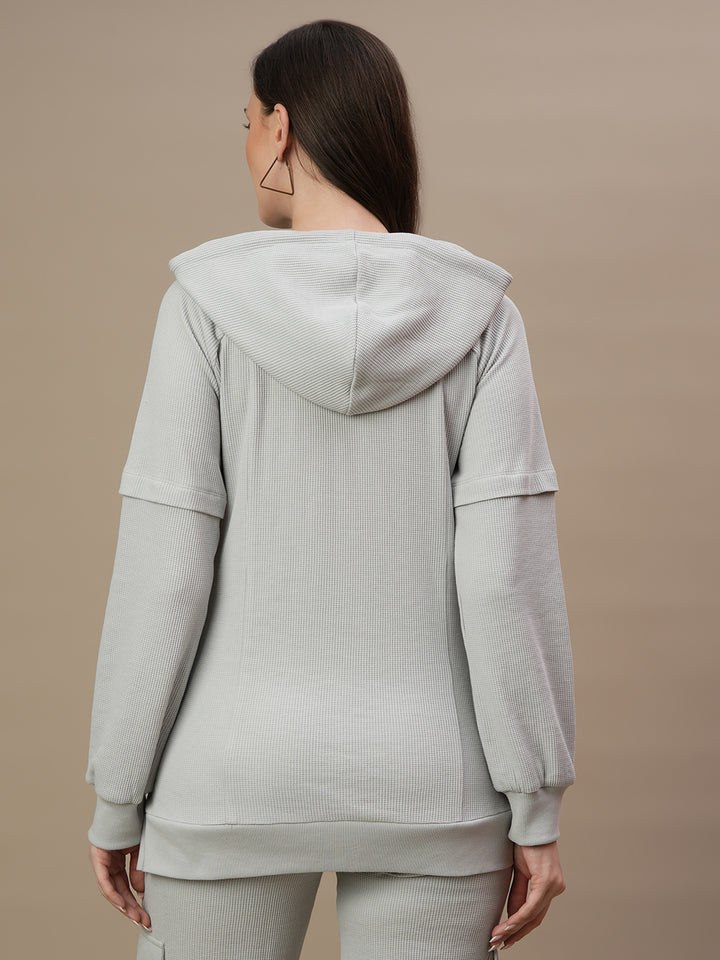 2pc. Maternity Waffle Hoodie Top + Straight Fit Pants Set