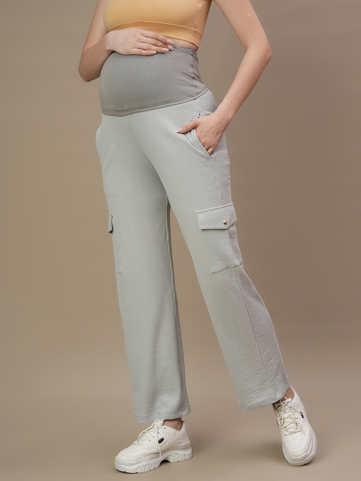 2pc. Maternity Waffle Hoodie Top + Straight Fit Pants Set