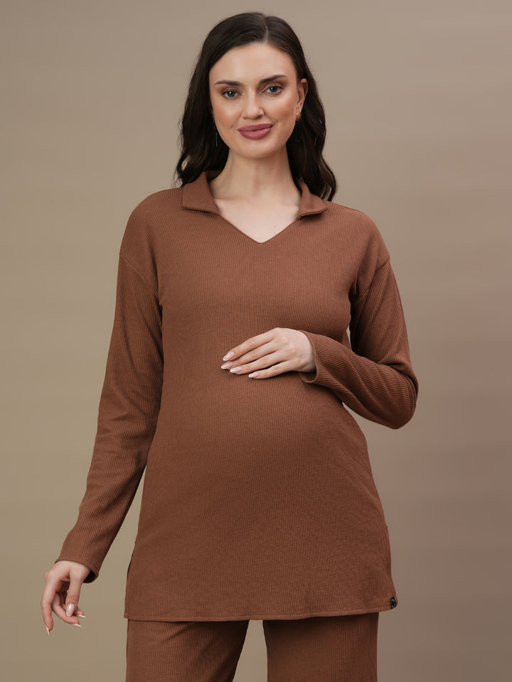 2pc. Maternity Waffle Top + Wide-Leg Pants Set