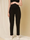 Front view of maternity fleece pants in black