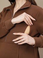 Winter Fleece Maternity Sweatshirt- Brown