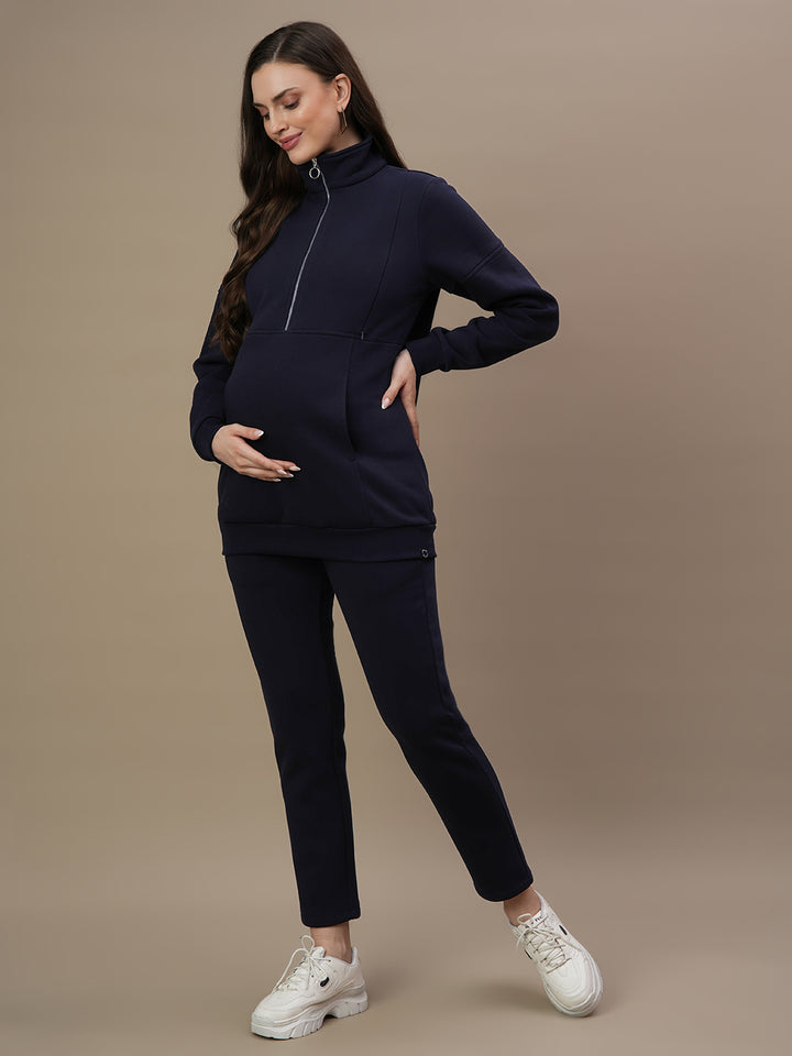 Winter Fleece Maternity Co-ord Set- Navy Blue