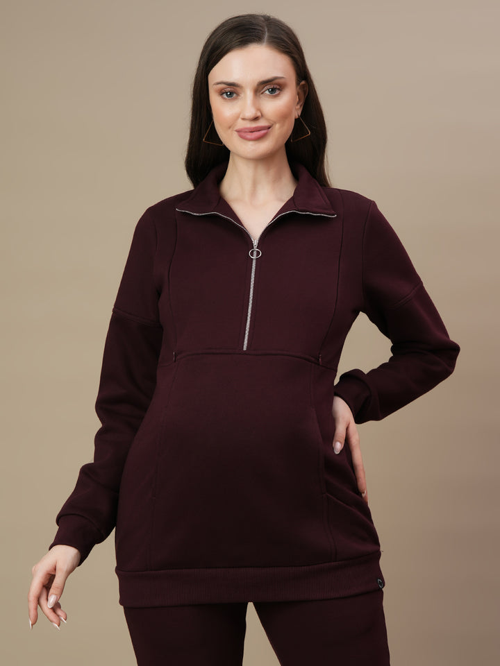 Winter Fleece Maternity Co-ord Set- Wine Berry