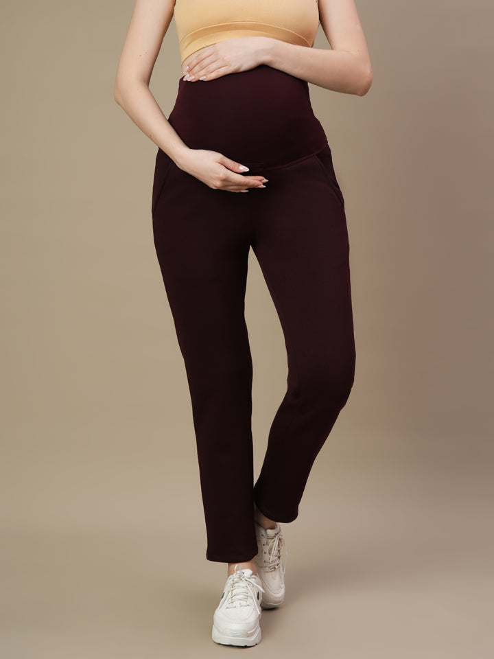 Winter Fleece Maternity Co-ord Set- Wine Berry