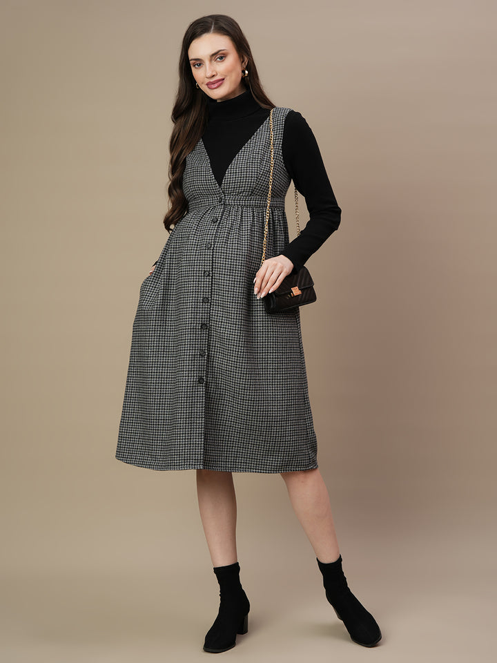 2pc. Woolen Maternity Dungaree Dress
