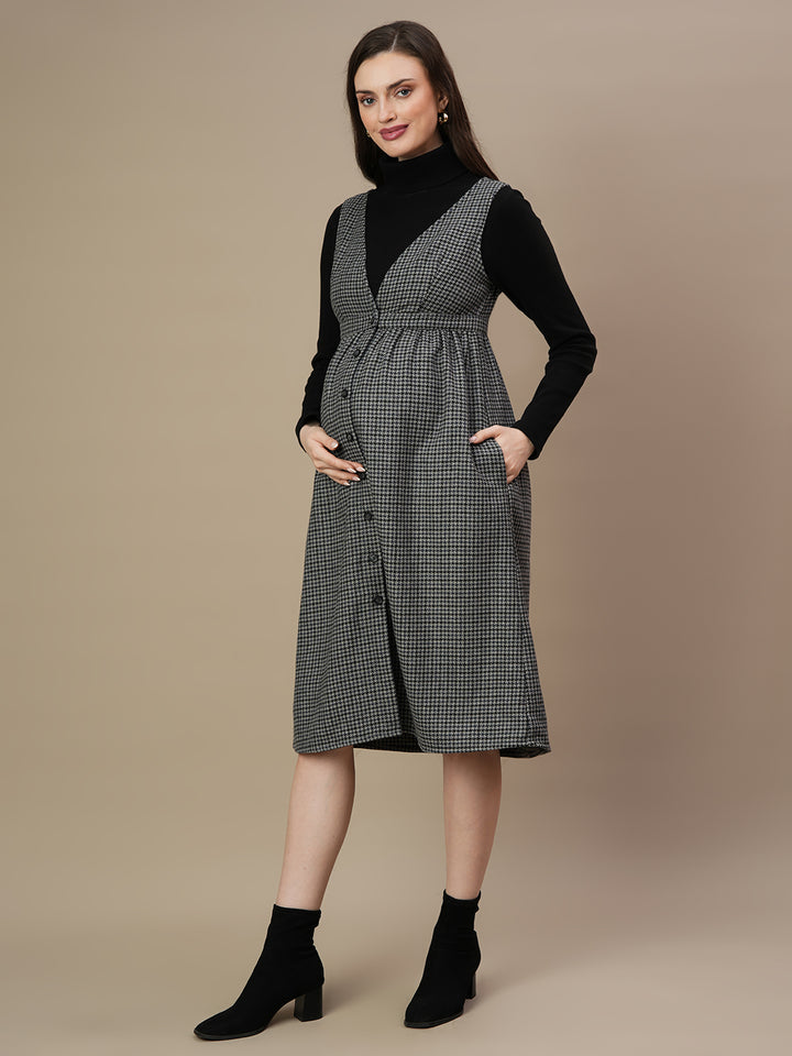 2pc. Woolen Maternity Dungaree Dress