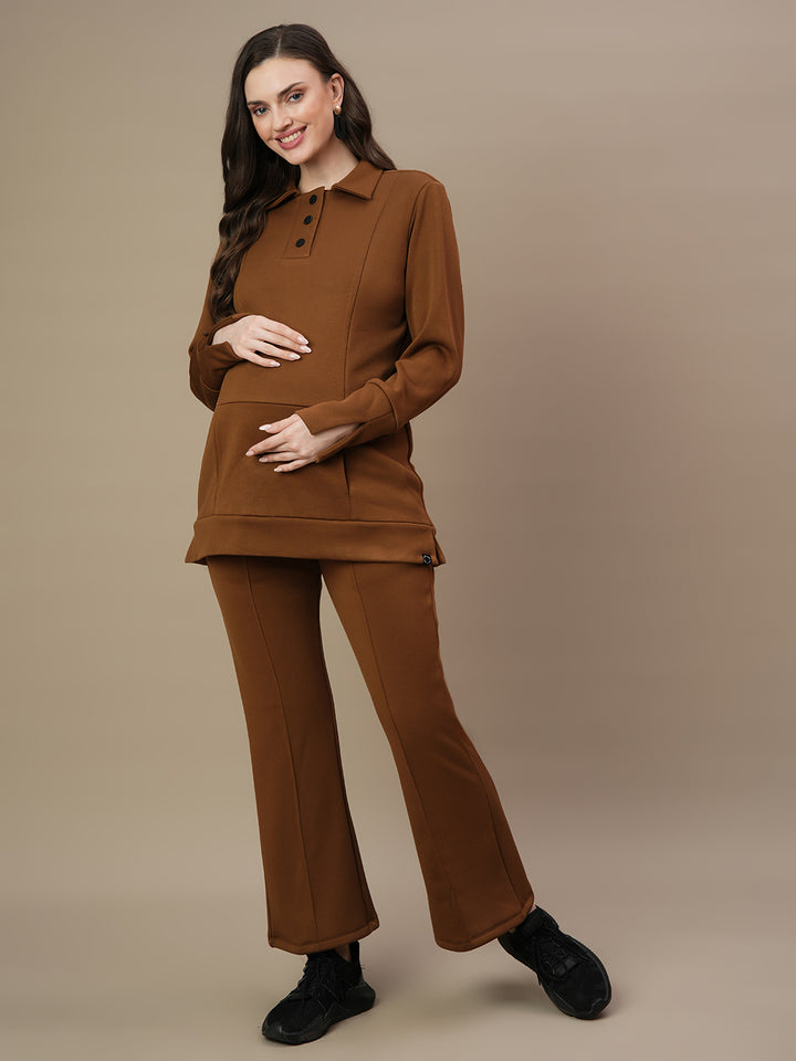 2pc. Maternity Winter Set, Collar Top & Bootcut Pants