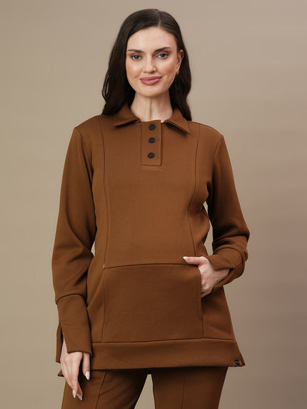 2pc. Maternity Winter Set, Collar Top & Bootcut Pants