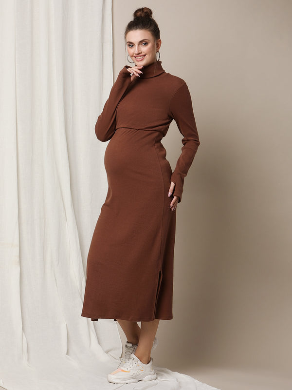 Feeding Overlay Rib-Knit Dress