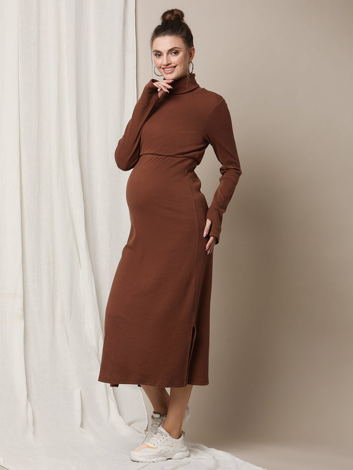 Feeding Overlay Rib-Knit Dress