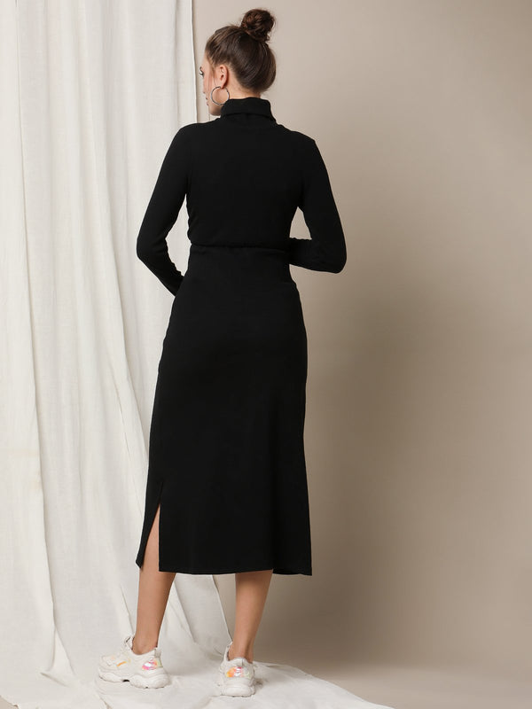 Black Maternity Rib Knit Dress