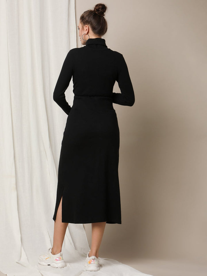 Black Maternity Rib Knit Dress