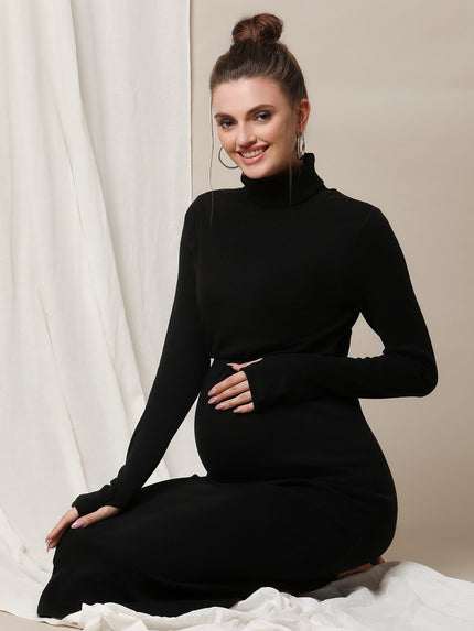 High Neck Maternity Rib Knit Dress