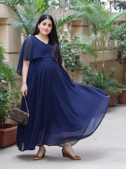 Flutter Sleeve Empire Waist Flare Maternity Maxi Dress Flutter Sleeve Empire Waist Flare Maternity Maxi Dress