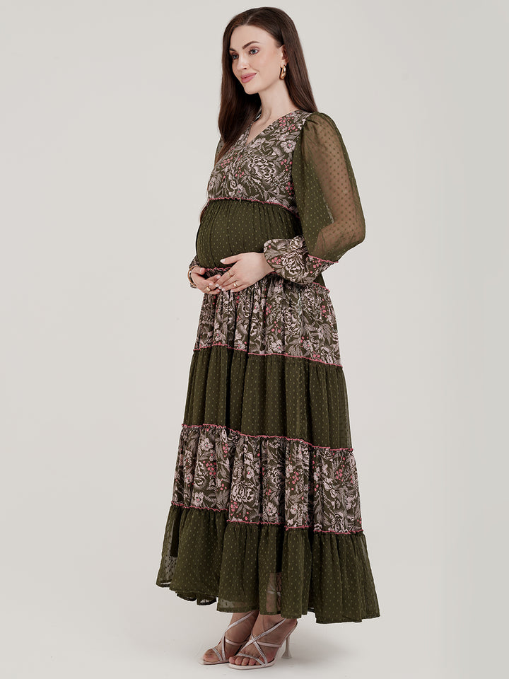 Boho Floral Maternity Long Dress
