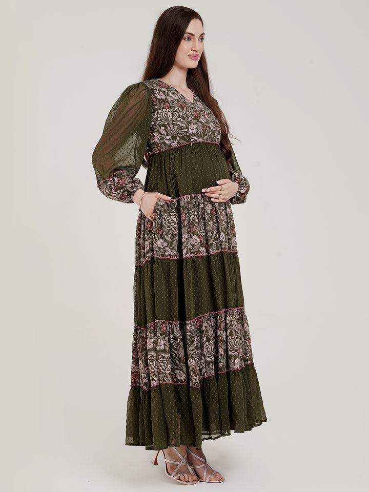Boho Floral Maternity Long Dress