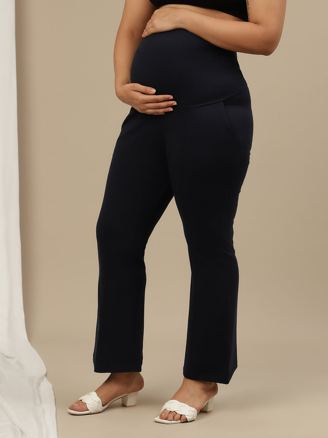 High-rise Bootcut Maternity Pants- Navy Blue