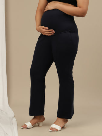 High-rise Bootcut Maternity Pants- Navy Blue