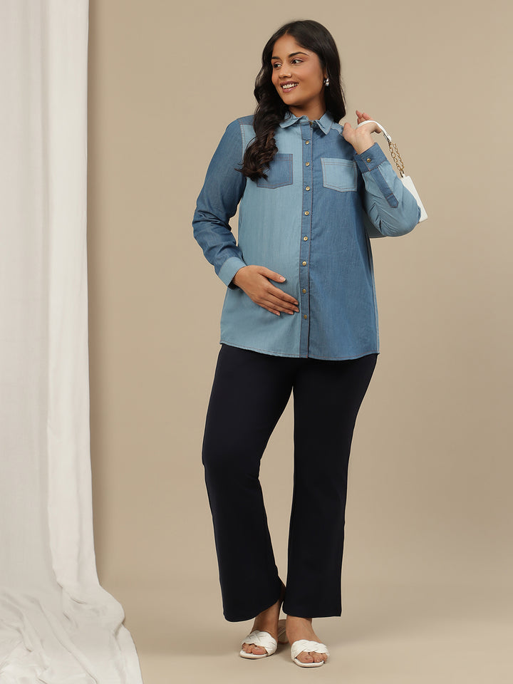 Ultra-Stretch Bootcut Maternity Pants- Blue