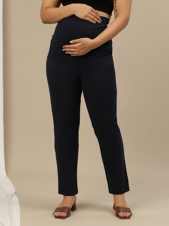 Ultra-Stretch Straight Leg Maternity Pants- Blue