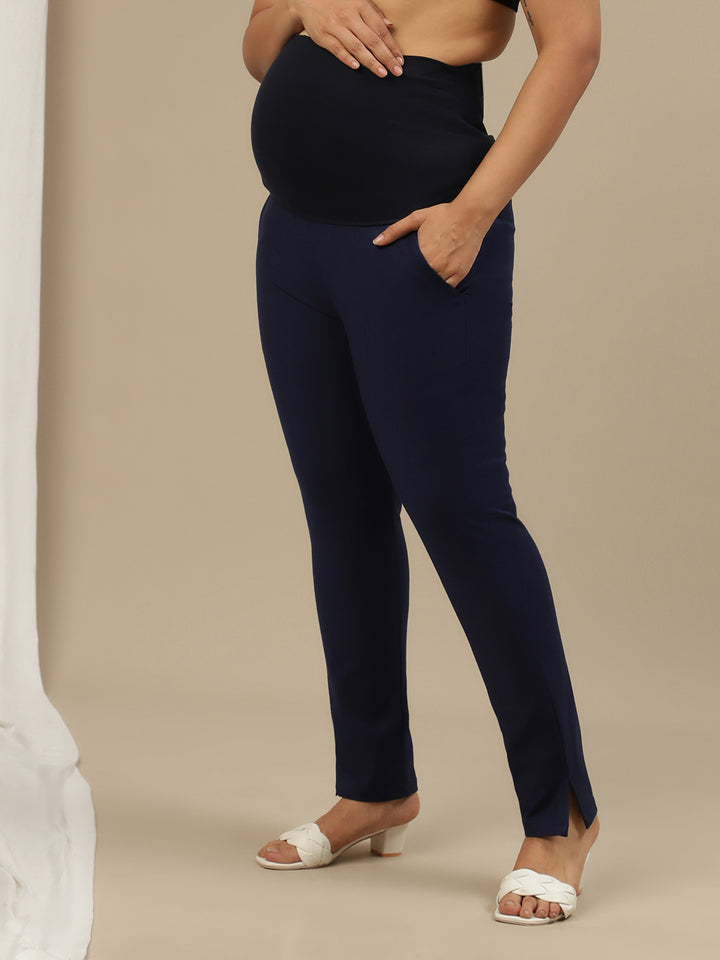 Ultra-Stretch Straight Leg Maternity Pants- Blue