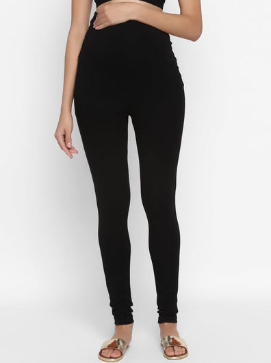 Maternity French Terry Churidar Leggings- Black