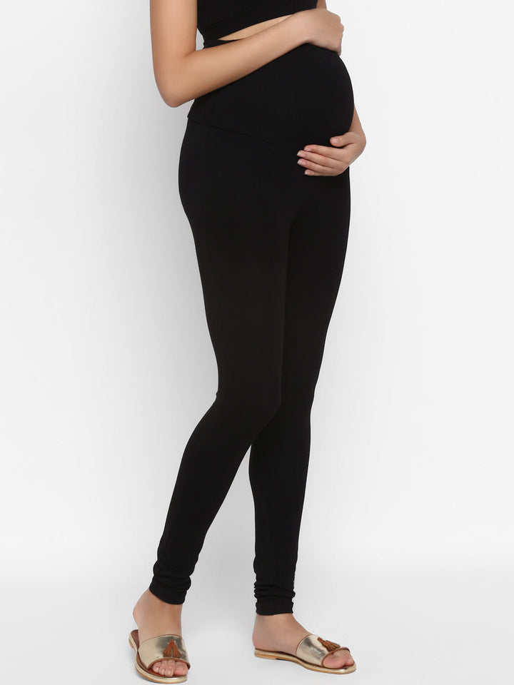 Maternity French Terry Churidar Leggings- Black