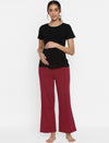 Maroon Maternity Wide-leg Pants With Adjustable Drawstring