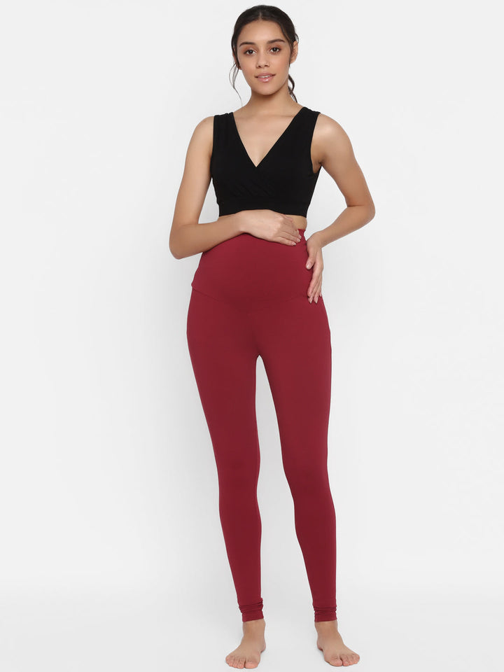 Maternity French Terry Churidar Leggings- Maroon