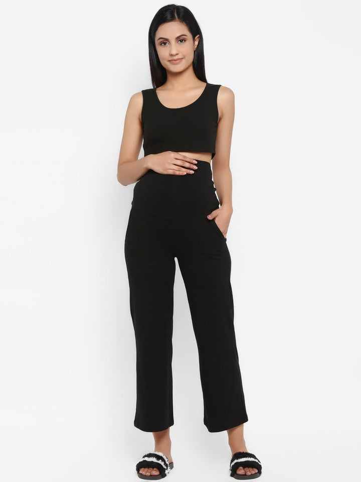 Maternity Wide-Leg Pants (French Terry Lined) - Black