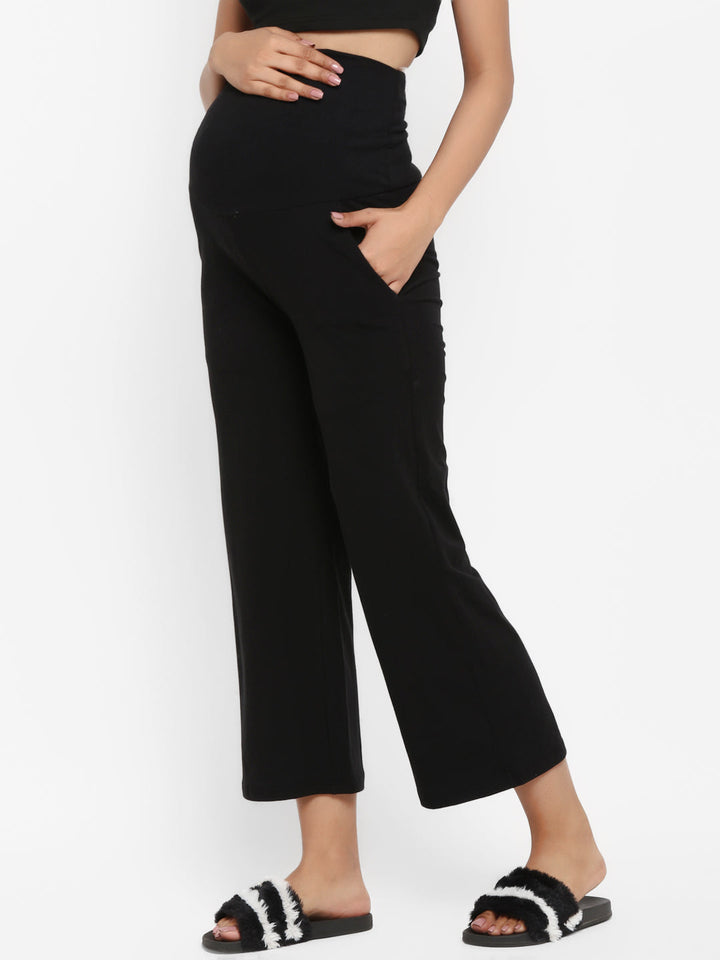 Maternity Wide-Leg Pants (French Terry Lined) - Black