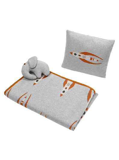 Newborn Blanket Set with Toy- Rocket Print