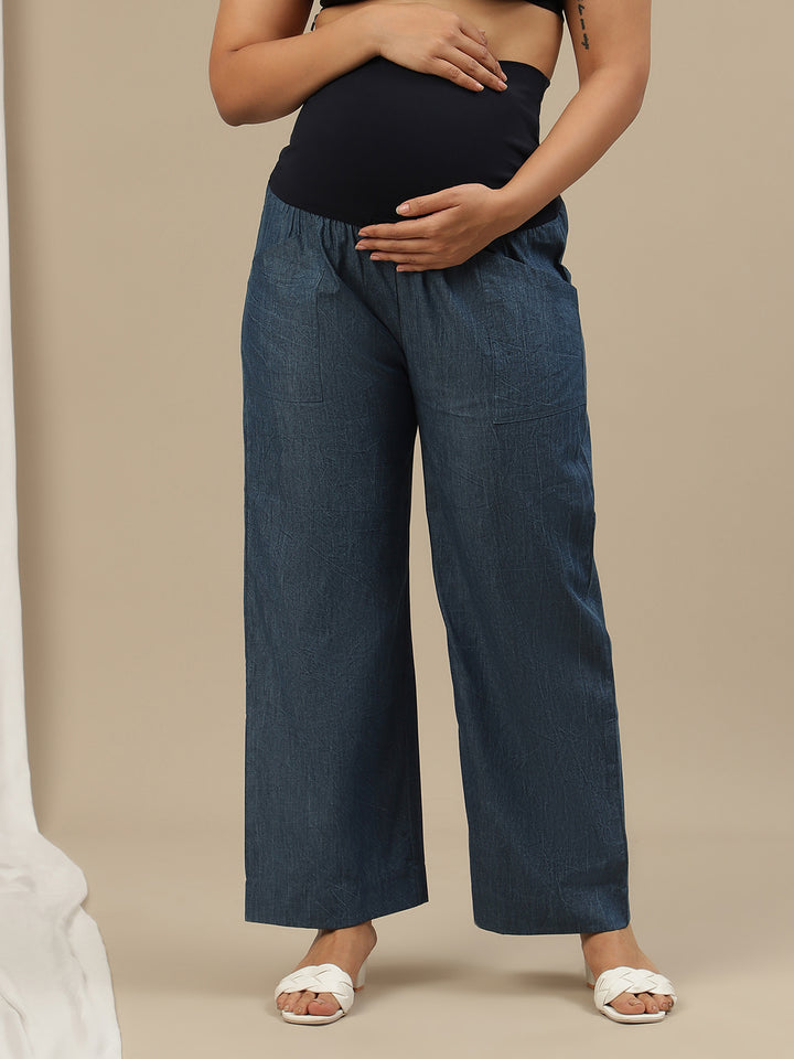 Wide-Leg Maternity Jeans- Dark blue