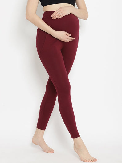 Maternity French Terry Leggings- Wine Berry