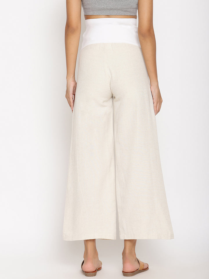 Maternity Cotton Linen Palazzo Pants-Beige